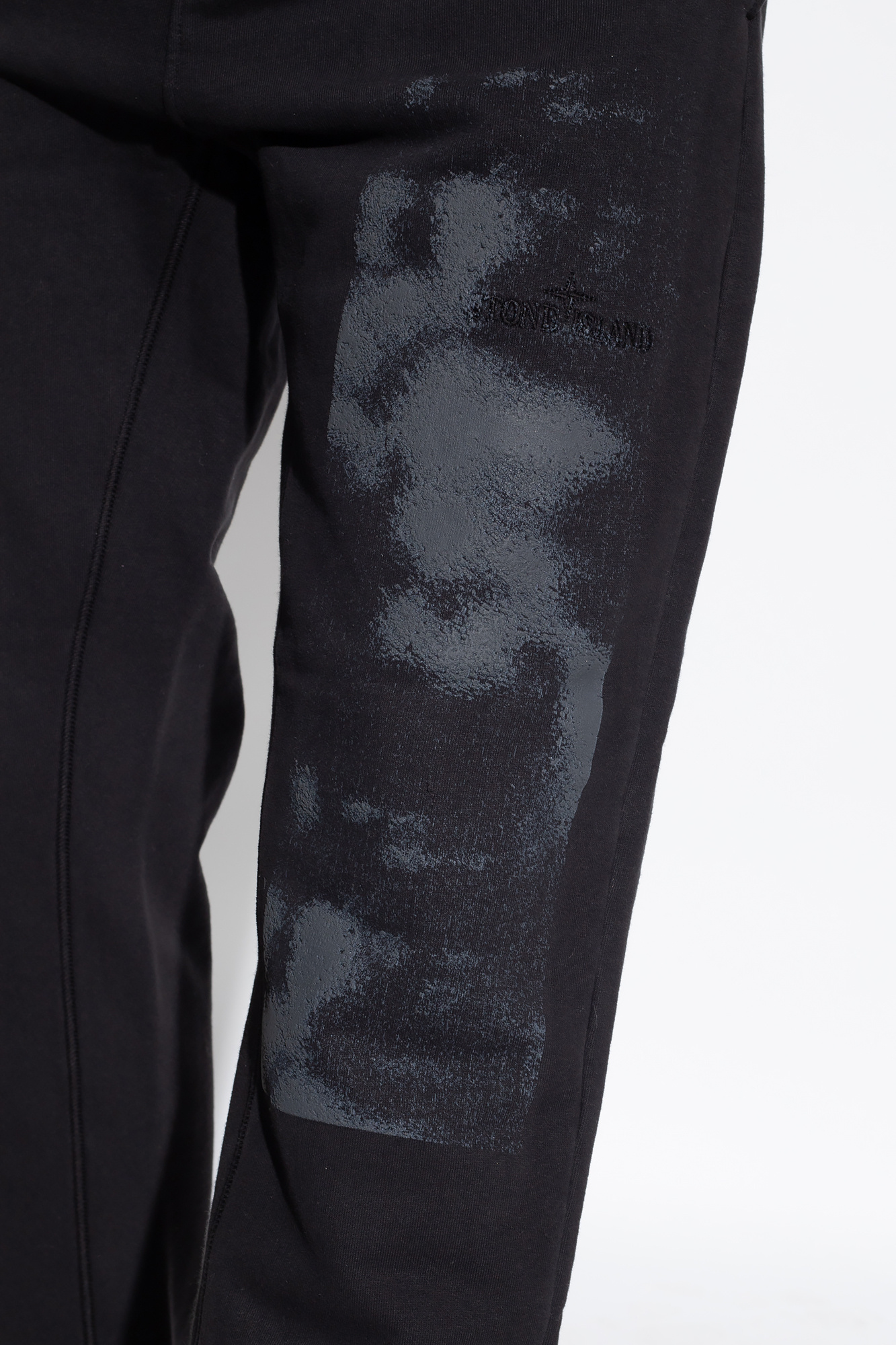 Stone Island Foam Two-print Cotton Track Pants In Black