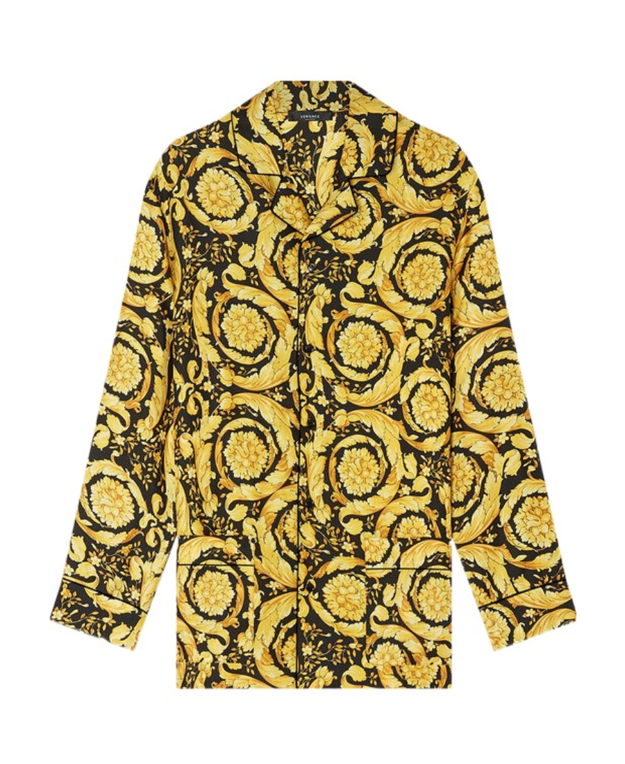 Versace Barocco-print Pajama Top In Multicolor