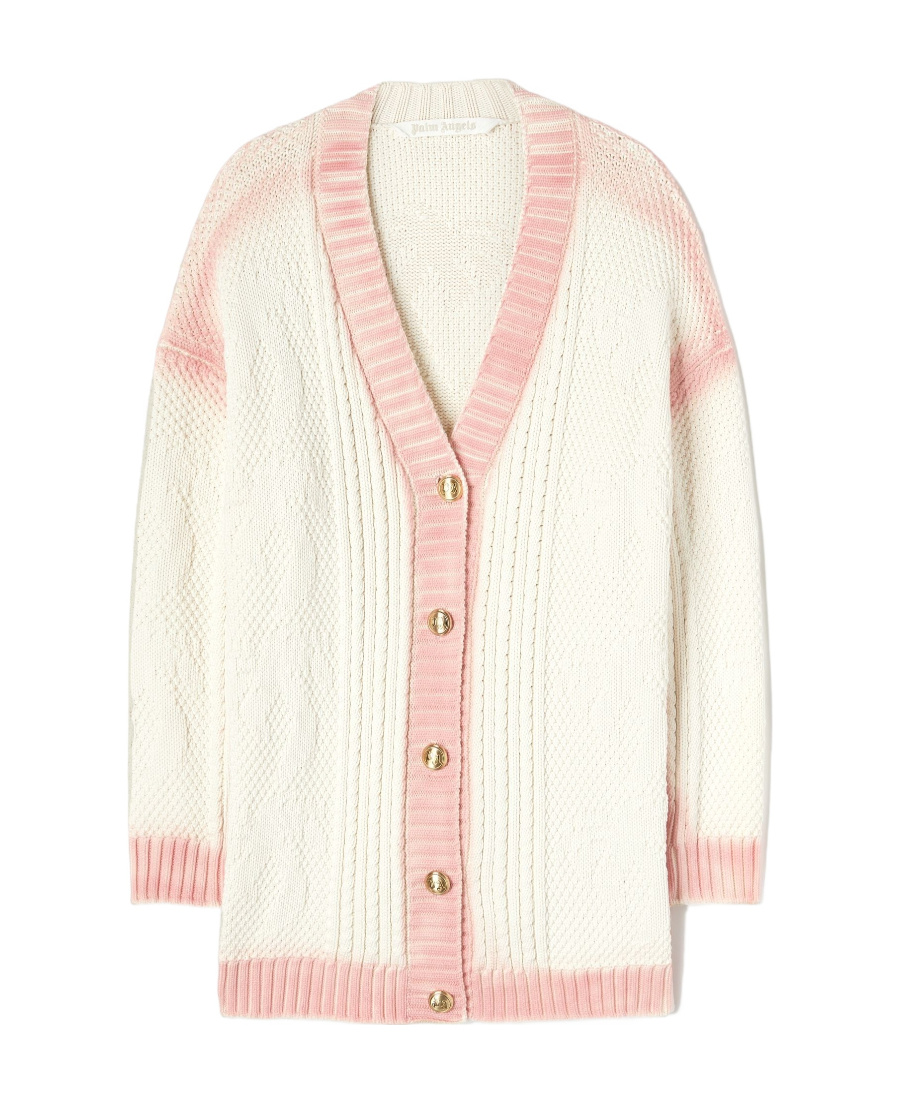 Palm Angels Two-tone Knitted Cardigan In White