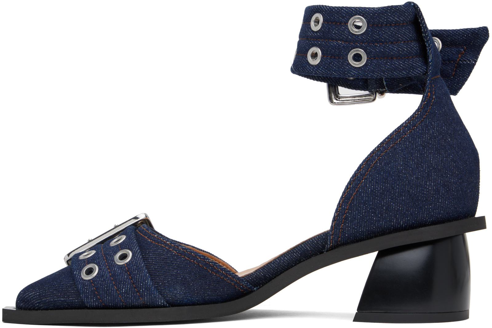 Ganni Denim Feminine Buckle Open Cut Pumps