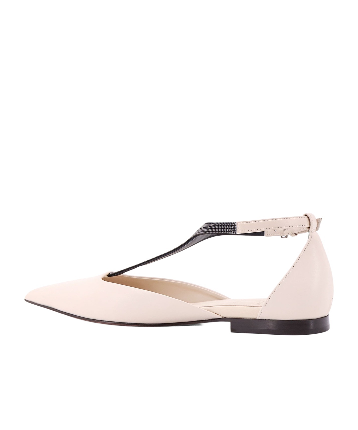 Brunello Cucinelli Women Leather Sandals With Monili Detail On The Front In Nude