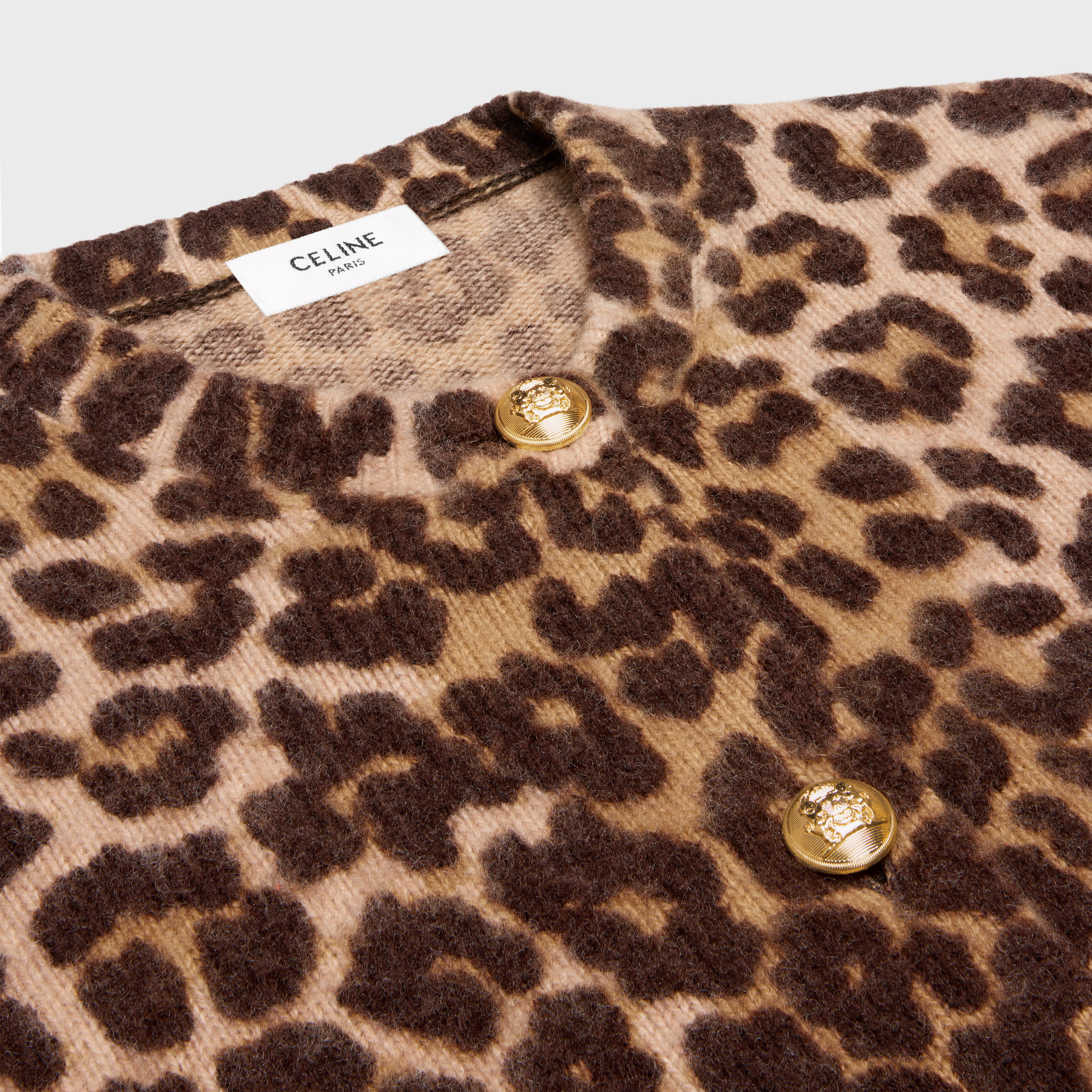 Celine Leopard Print Cashmere Cardigan In Brown
