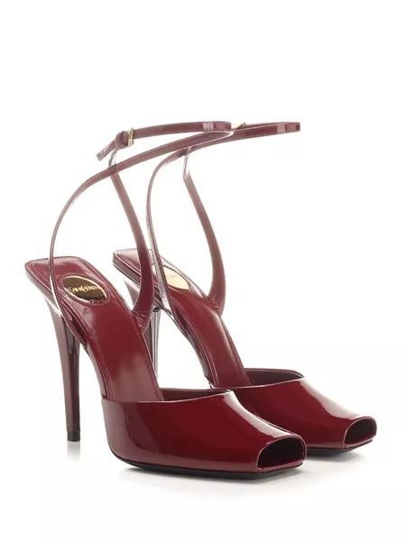 Saint Laurent La Scandale Patent Ankle-strap Sandals In Burgundy