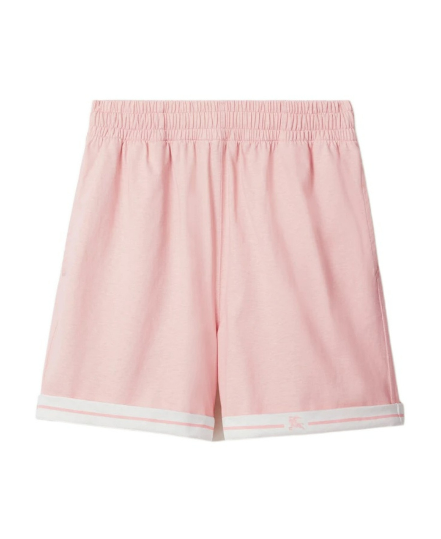 Burberry Elastic Waistband Cotton Shorts With Contrast Trim In Pink