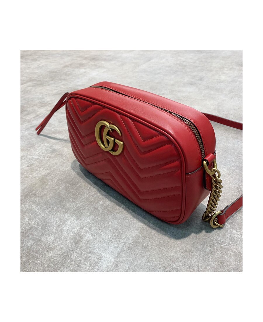 Gucci (wmns)  Gg Marmont Gold Logo Leather Chain Small Red Classic Shoulder Messenger Bag In Red