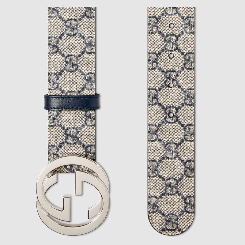 Gucci Gg Supreme Fabric Belt With Gg Buckle Men In Gray