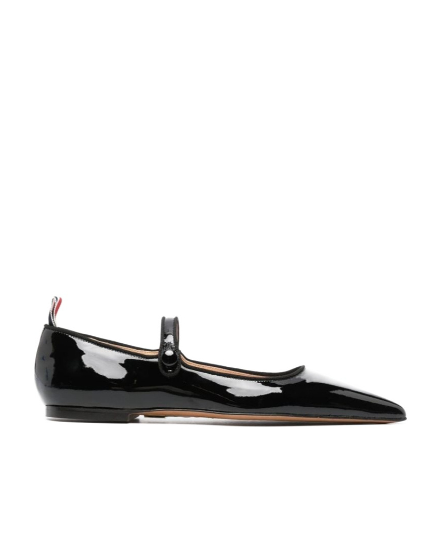 Thom Browne Pointed Thom John Flat In Soft Patent Leather In Black