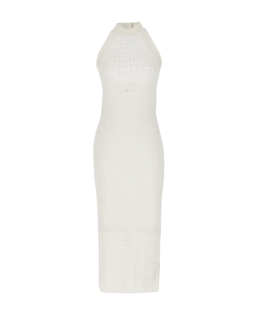 Balmain Halterneck Star Monogram Mesh Knit Dress In White