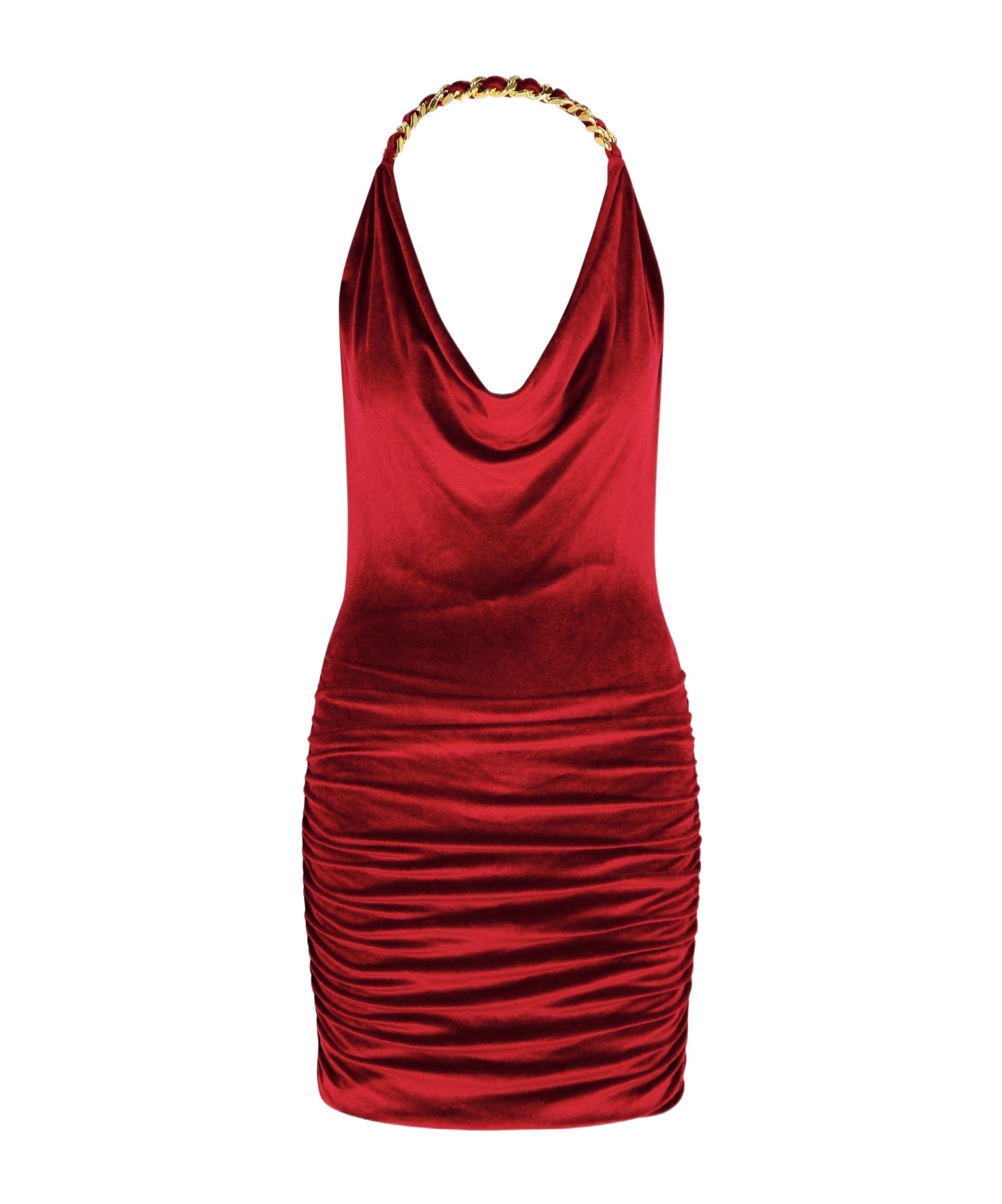 Balmain Chain Draped Velvet Minidress