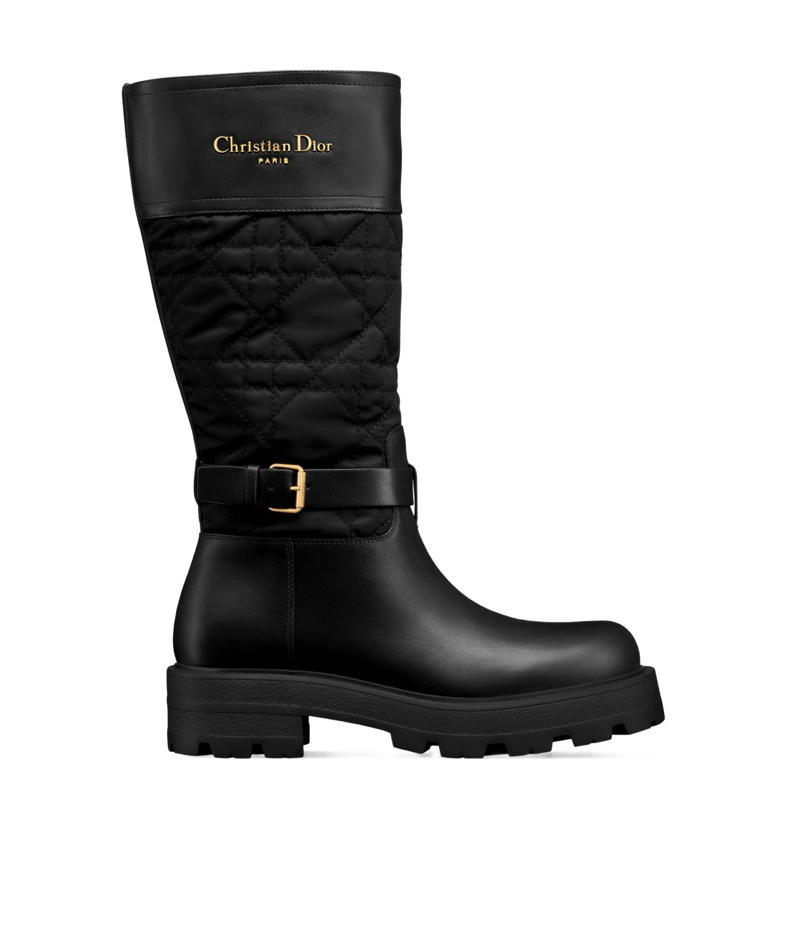 Dior Women D-town Leather And Technical Fabric With Cannage Motif Boots In Black