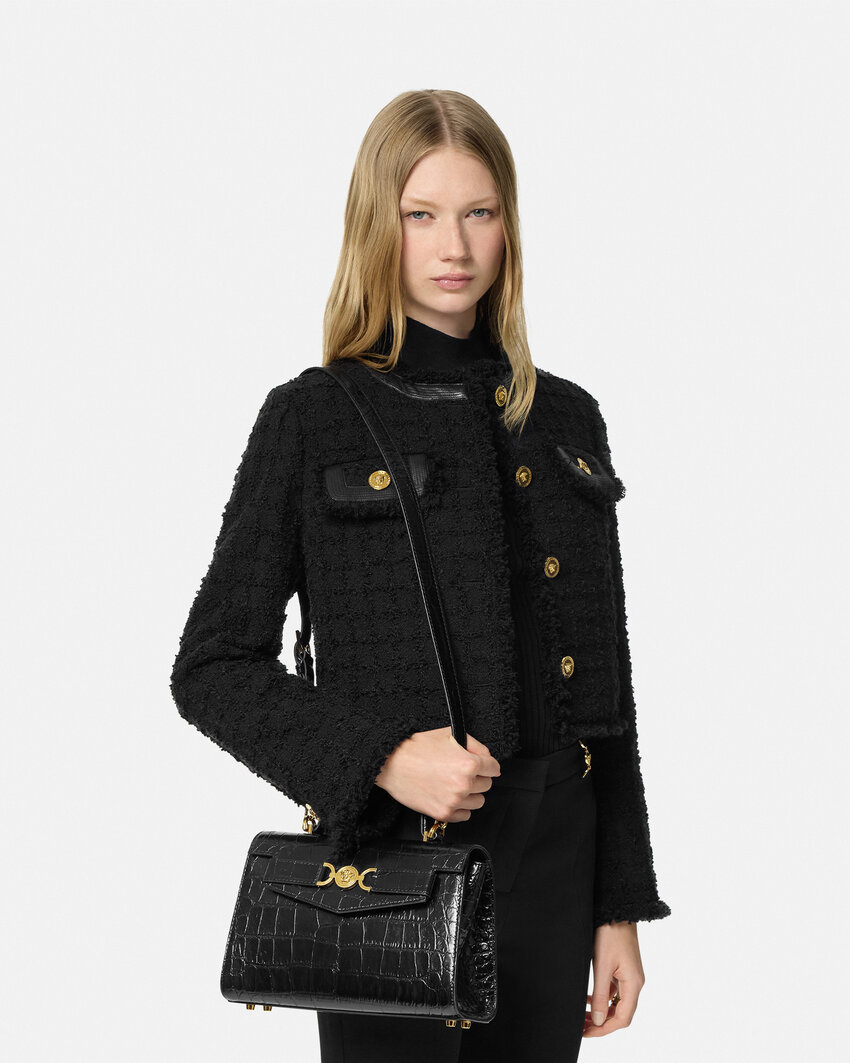 Versace Medusa '95 Crocodile-embossed Tote Bag In Black