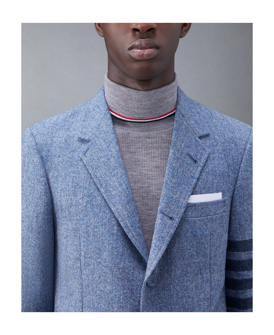 Shop Thom Browne Stripe-detail Single-breasted Blazer In Blue