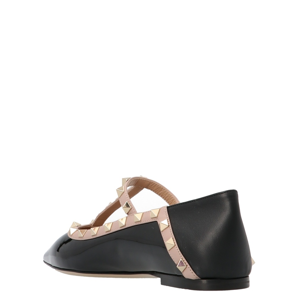 Valentino Pointed Rivet Flat Ballet Shoes In Black