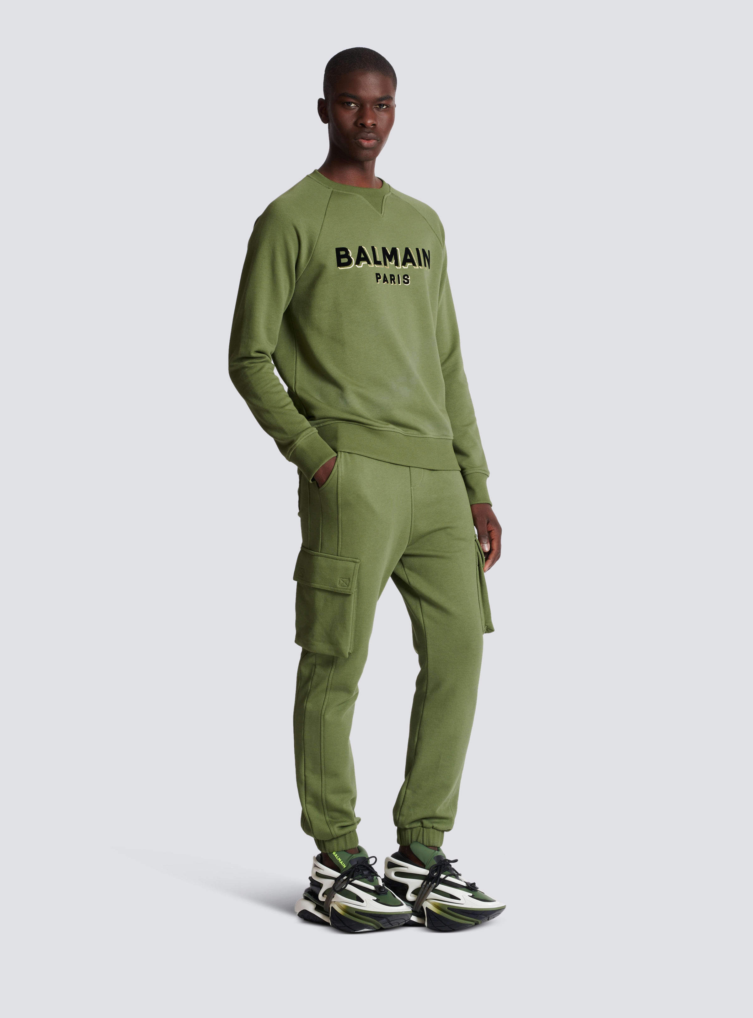 Shop Balmain Long-sleeved Sweater In Green