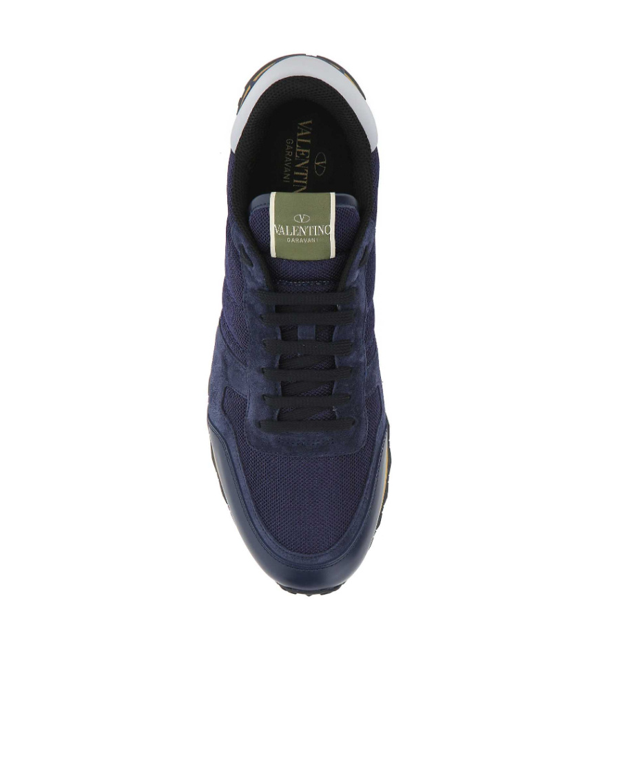 Valentino Garavani Men Blue Fabric And Suede Rockrunner Camouflage Sneakers In Blue