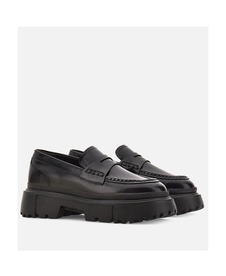 Hogan Chunky Leather Loafers In Black
