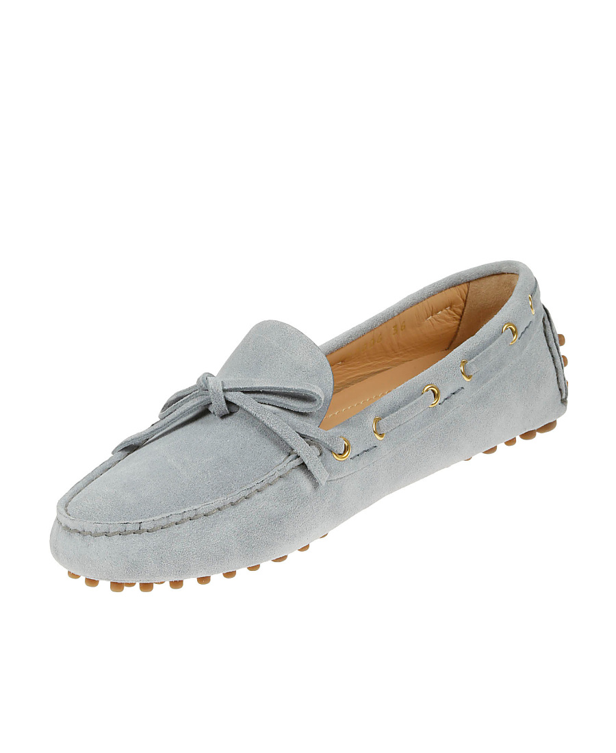 Car Shoe Bow-detail Leather Driving Shoes In Gray