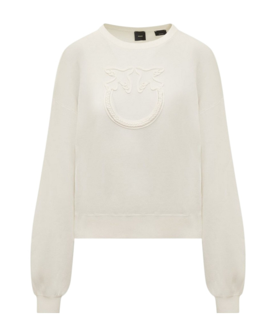 Shop Pinko Round Collar Long Sleeve Sweater In White