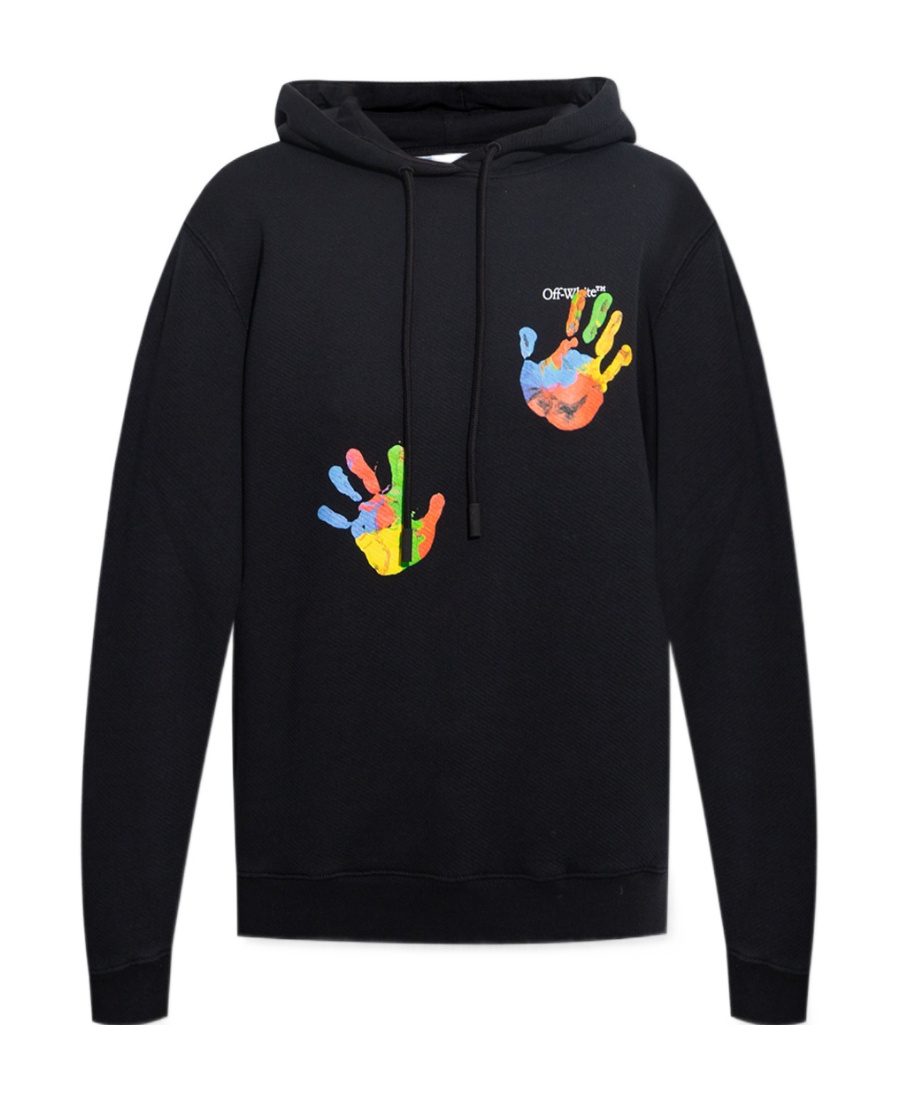 OFF-WHITE GRAPHIC-PRINT LOGO-EMBROIDERED HOODIE