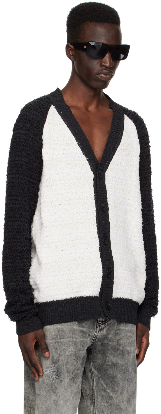 Balmain Off-white & Black Embroidered Cardigan In Black