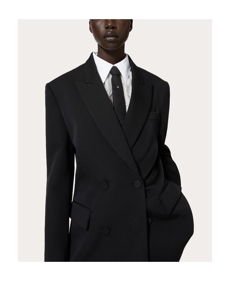 Valentino All-over Monogram Virgin Wool And Silk Double Breasted Blaze In Black
