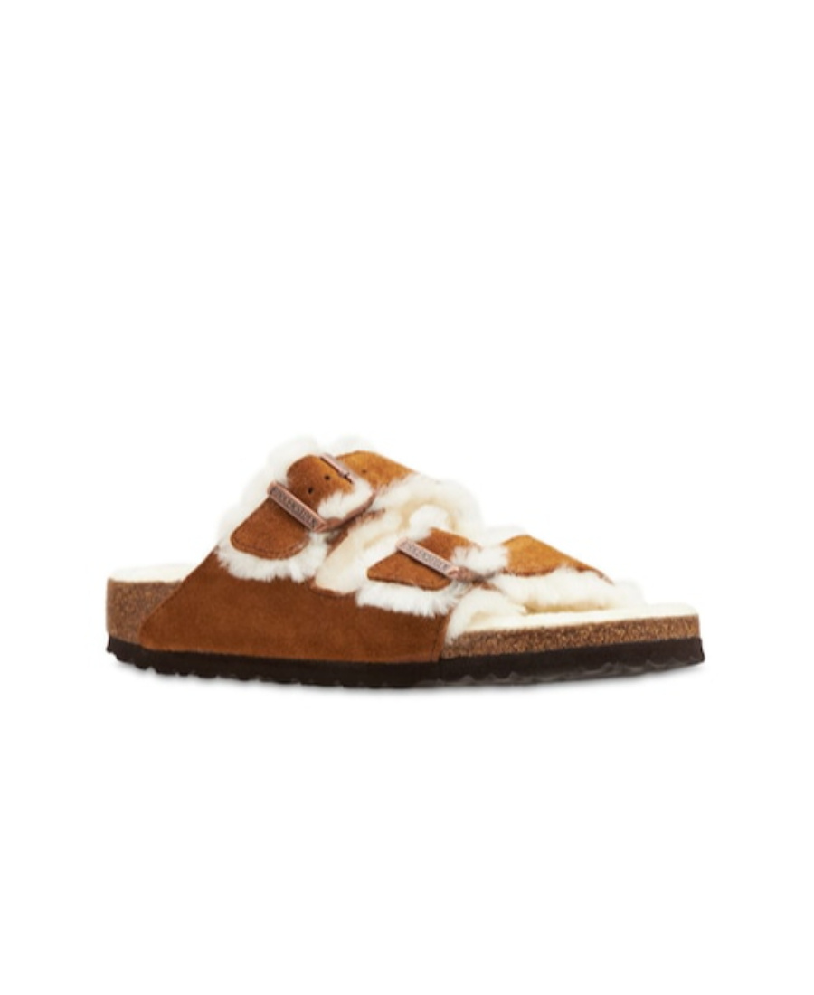 Birkenstock Arizona Shearling Suede Leather Sandals (drope S) Shoes In Brown
