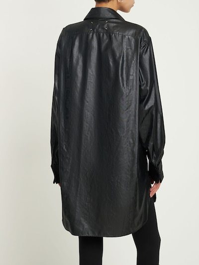 Maison Margiela Longline Faux-leather Shirt In Black