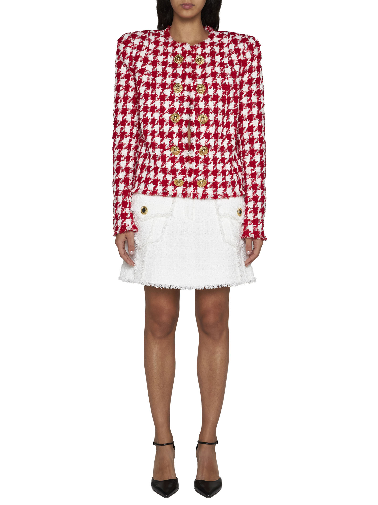 Balmain Cotton-blend Weed Miniskirt In White