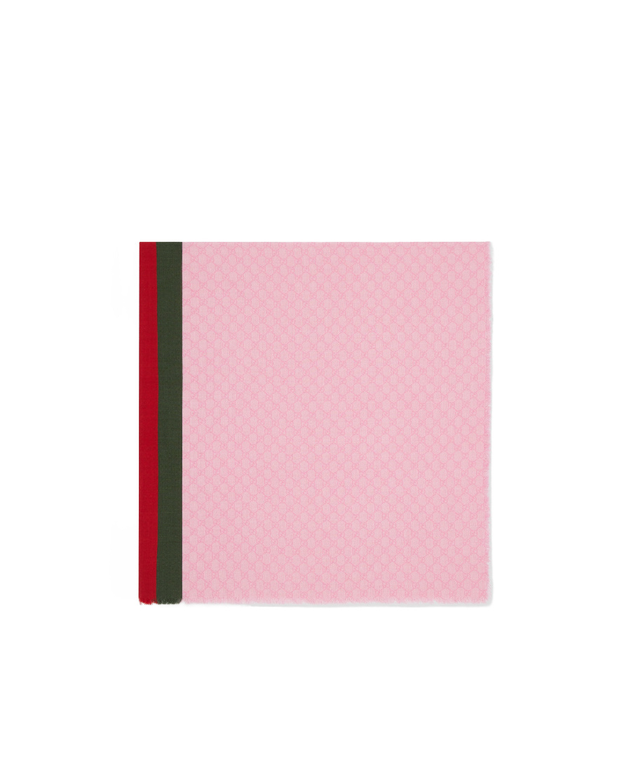 Gucci Web-stripe Trim Wool Shawl In Pink