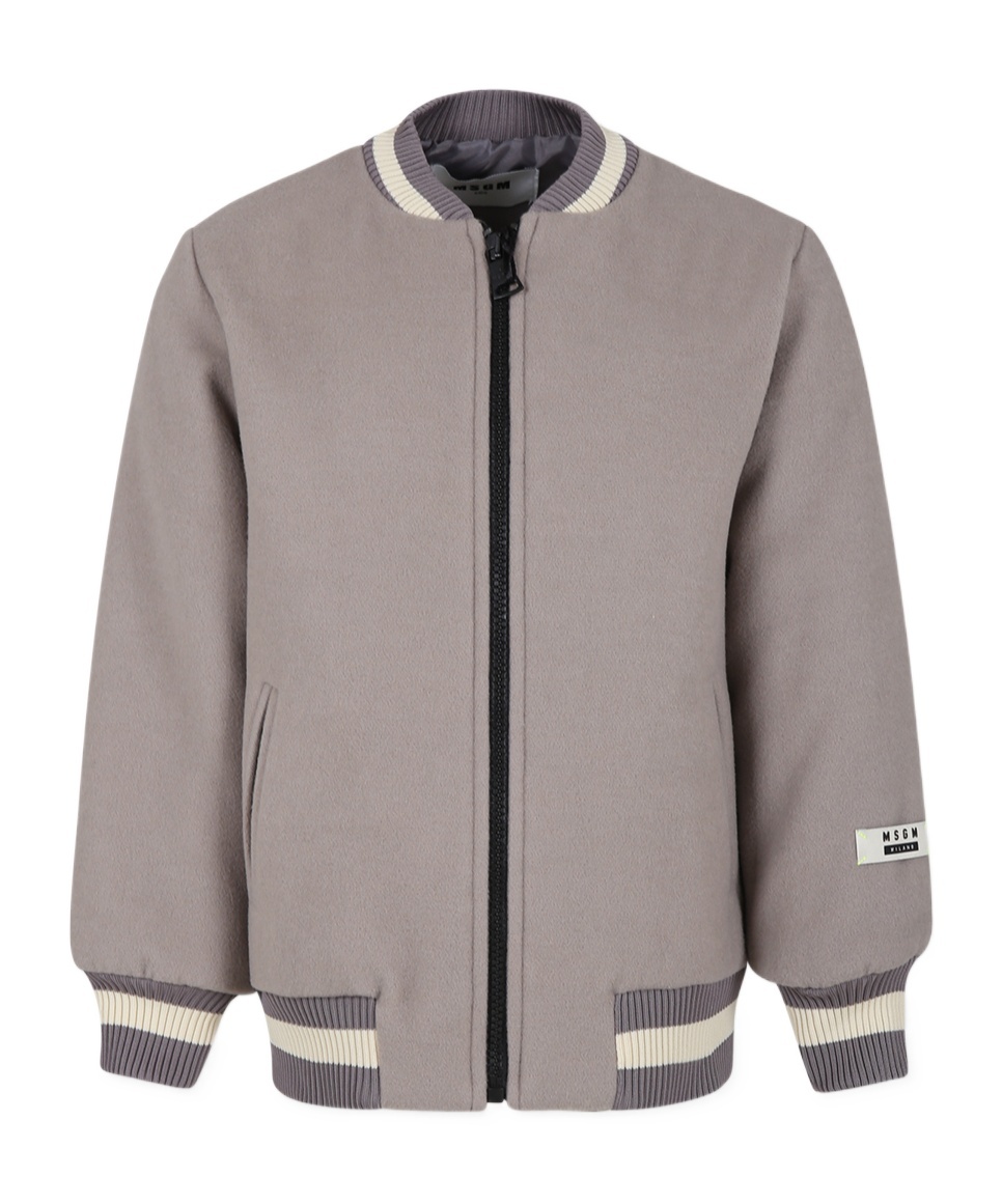 Msgm Logo-print Felted Bomber Jacket In Gray