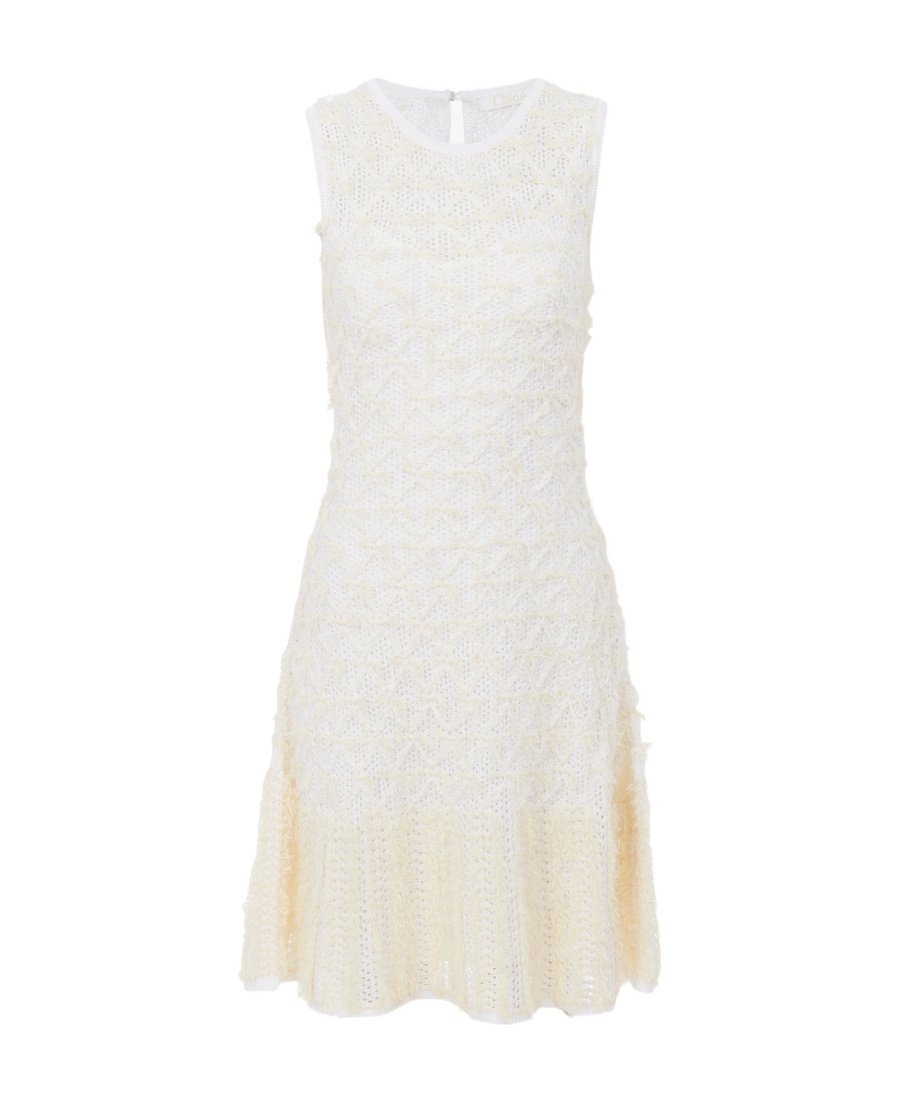 Chloé Tweed Lace Knit Mini Dress In White