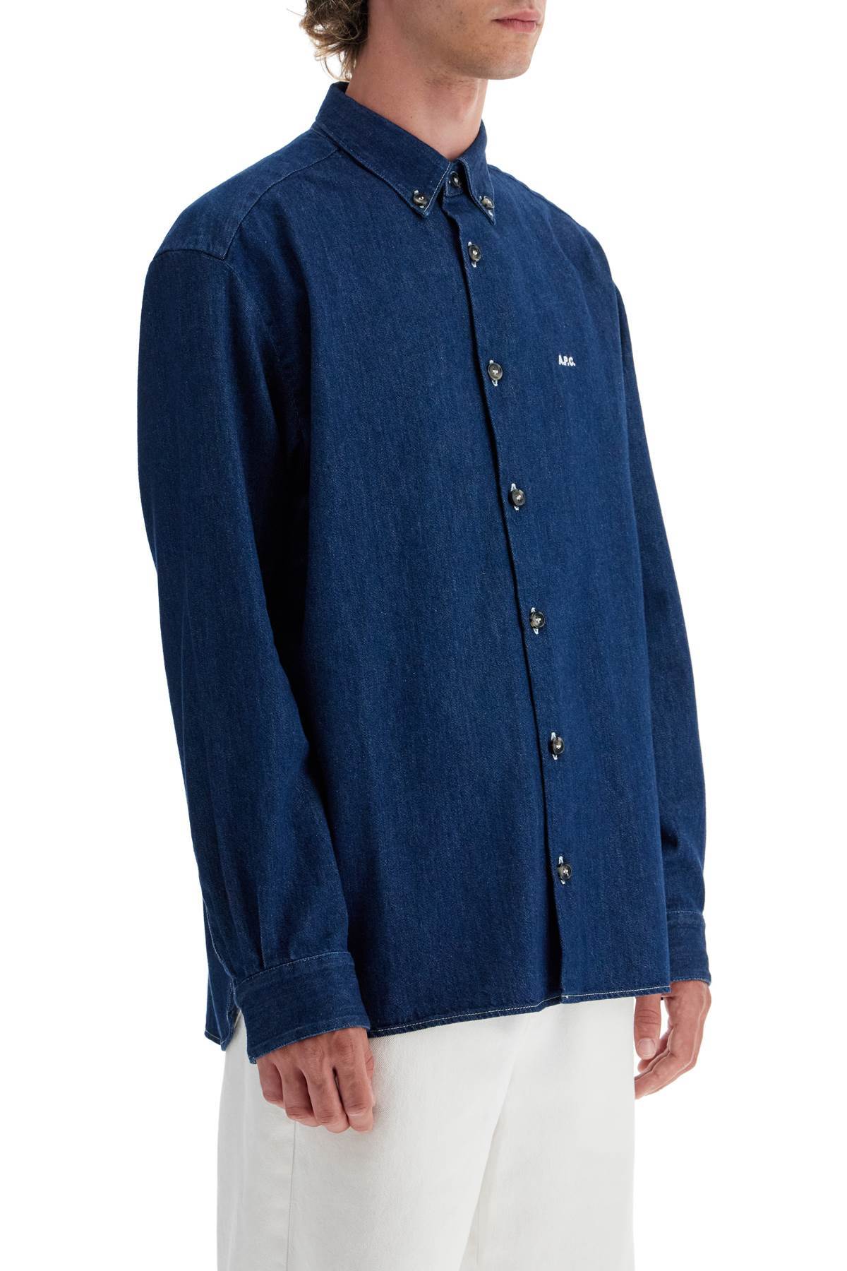 Apc A.p.c. Button-down Denim Shirt With Logo Detail In Blue
