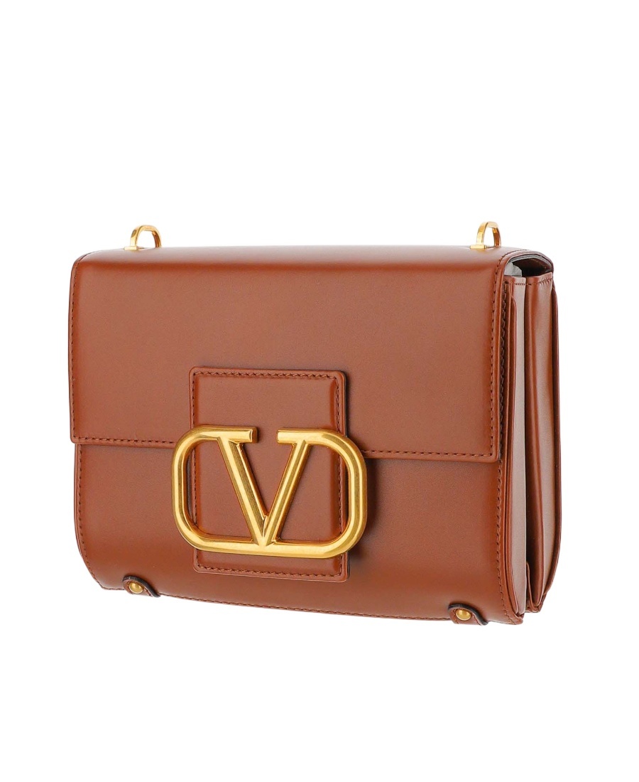 Valentino Garavani Stud Sign Foldover Top Shoulder Bag In Brown