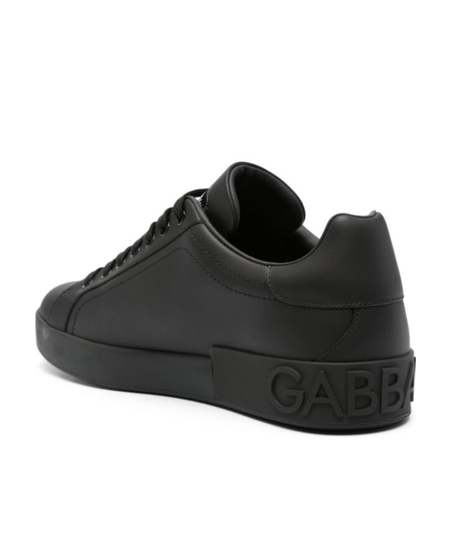 Dolce & Gabbana 'portofino' Black Low Top Sneakers With Logo Lettering Detail In Black