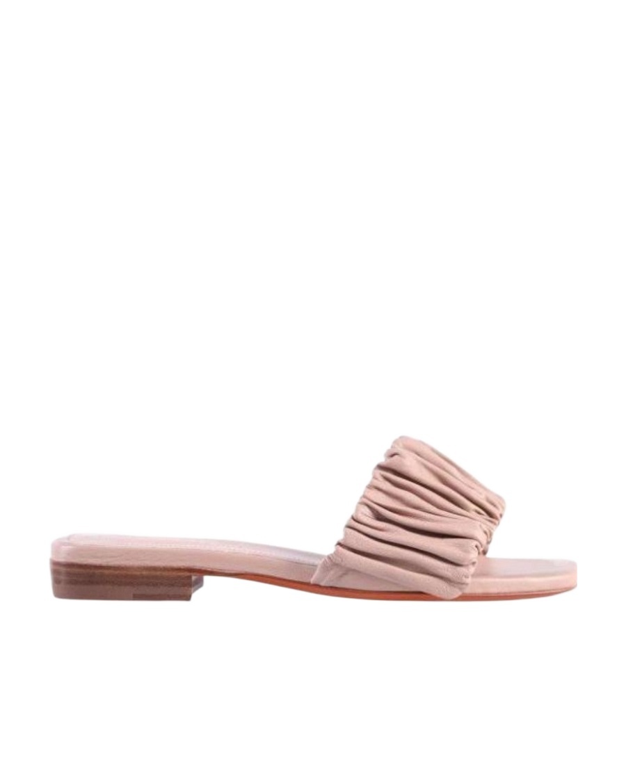 Santoni Allonge Leather Slide Sandal In Nude