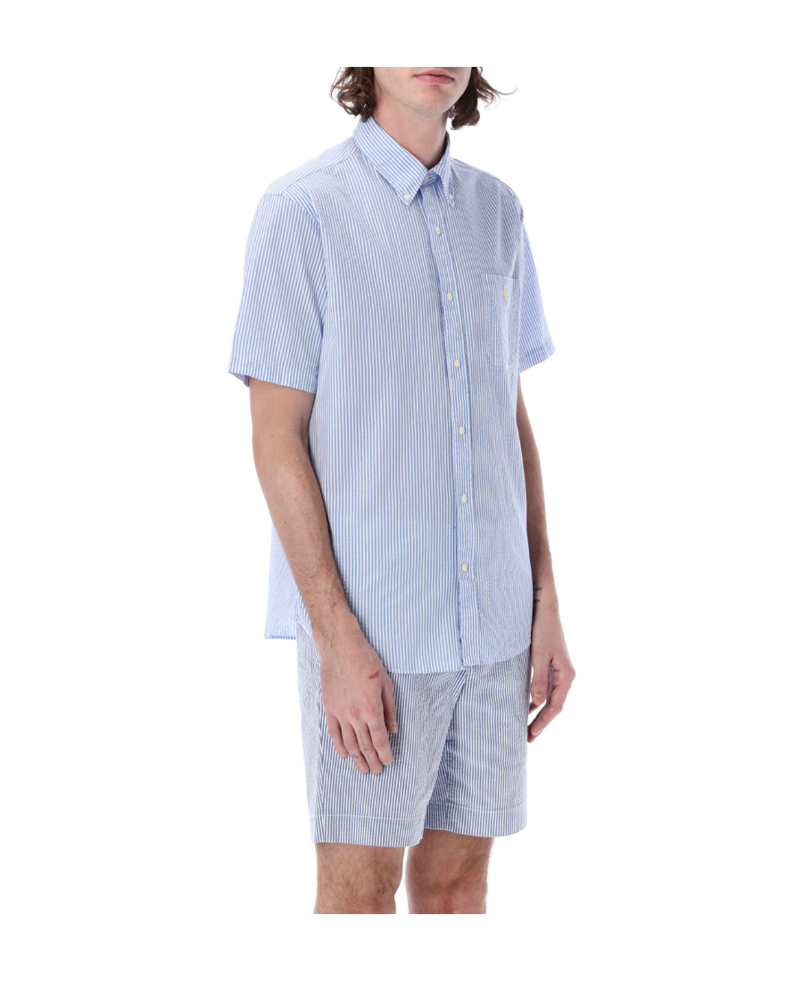 Polo Ralph Lauren Embroidered-logo Candy Stripe Shirt In Blue