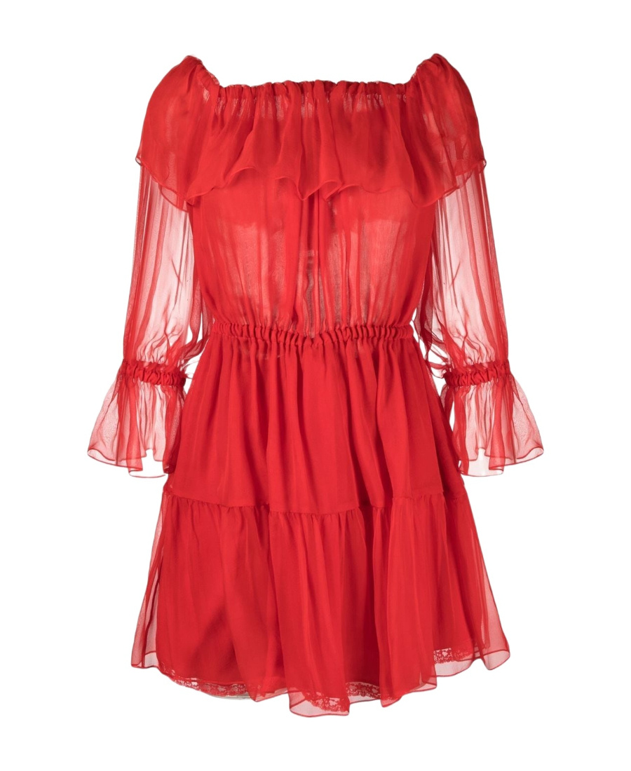 Gucci Off-shoulder Silk-chiffon Dress In Red