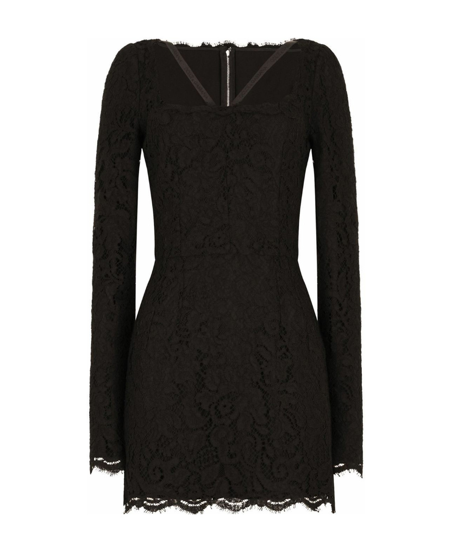 Dolce & Gabbana Black Stretch Silk Charmeuse Lace Dress In Black