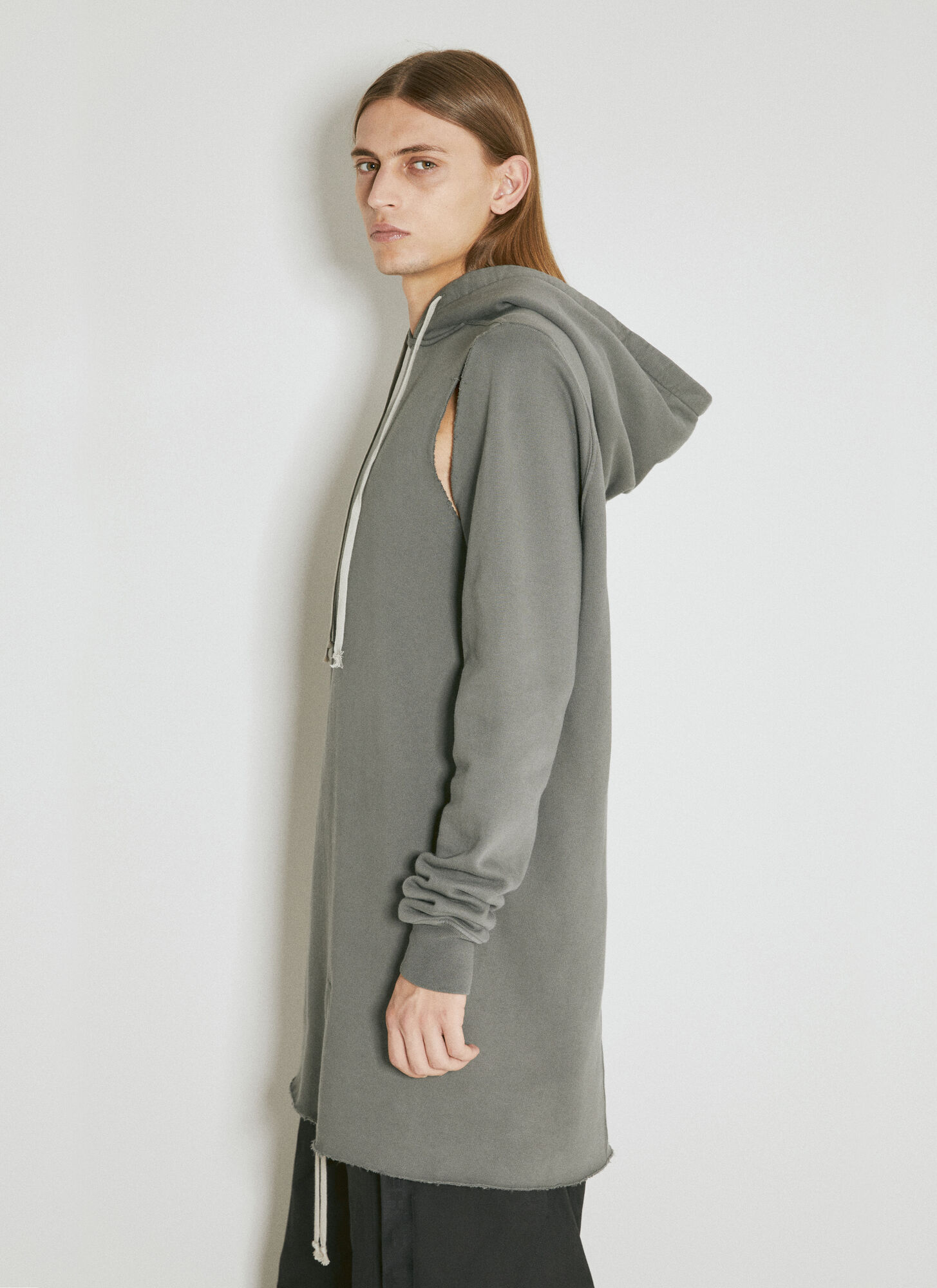 Rick Owens Drkshdw Cut-out Detailed Long Hoodie In Gray