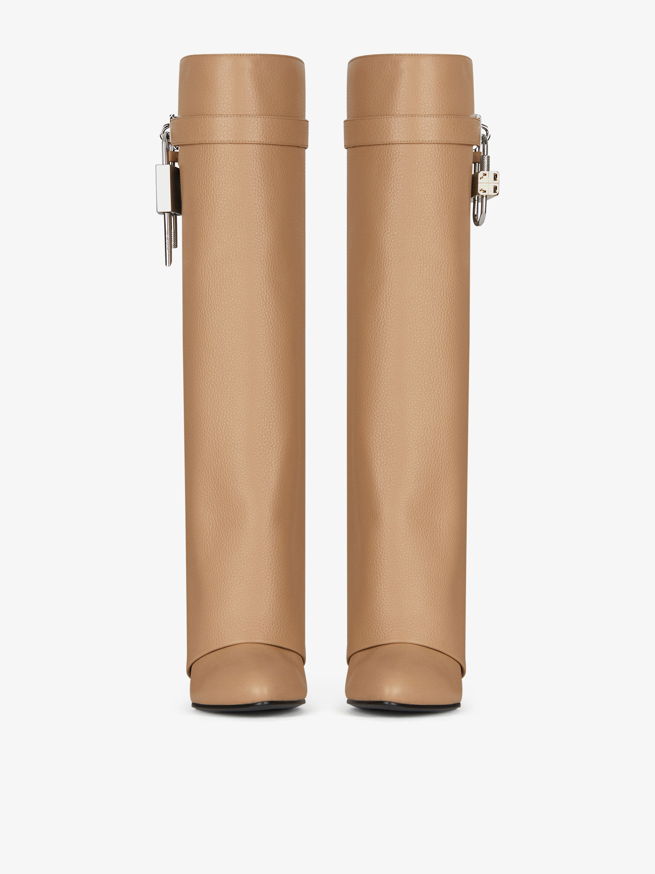 Givenchy Shark Lock Grained Leather Boots In Neutral