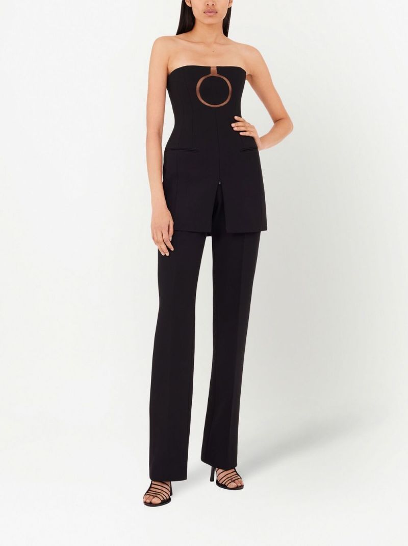 Ferragamo Pure Wool Mini Dress With Tulle Insert In Black