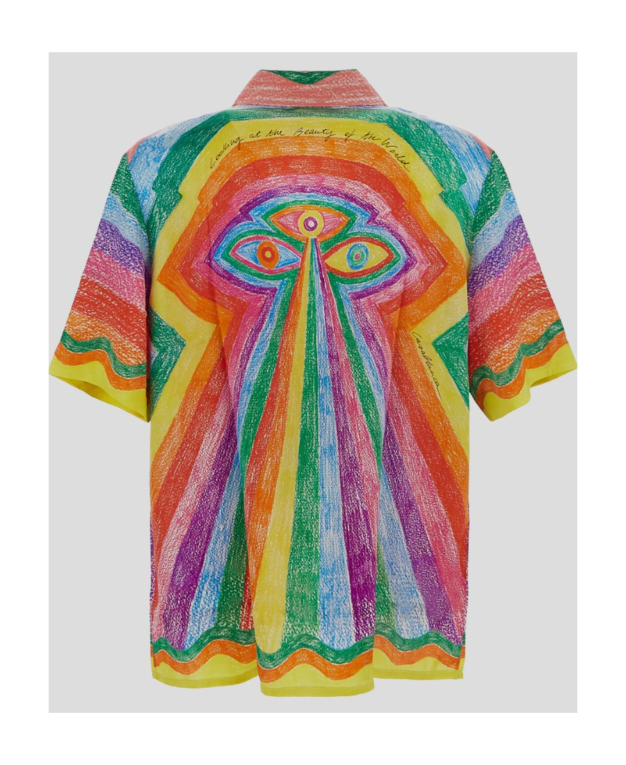 Casablanca Mind Vibrations Short Sleeve Silk Camp Shirt In Multicolor
