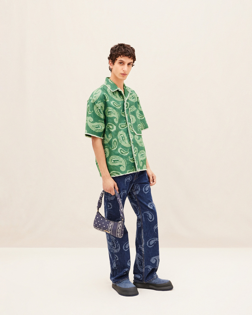 Jacquemus Artichaut Paisley-print Frayed-edge Shirt In Green
