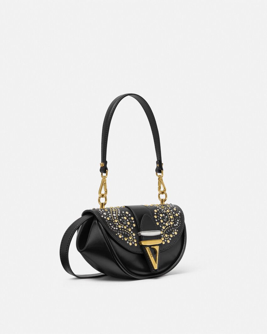 Versace Stud-embellished Shoulder Bag In Black