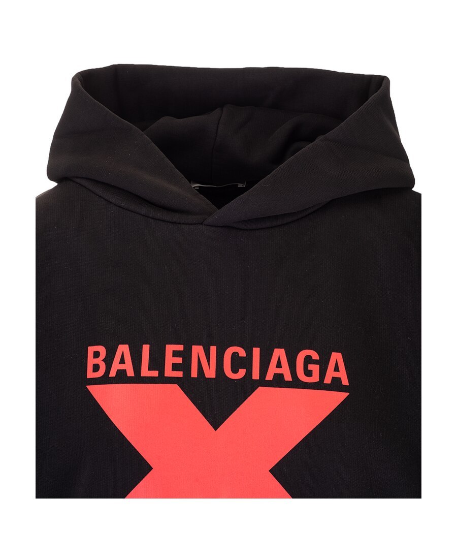 Balenciaga Logo Hooded Sweater In Black