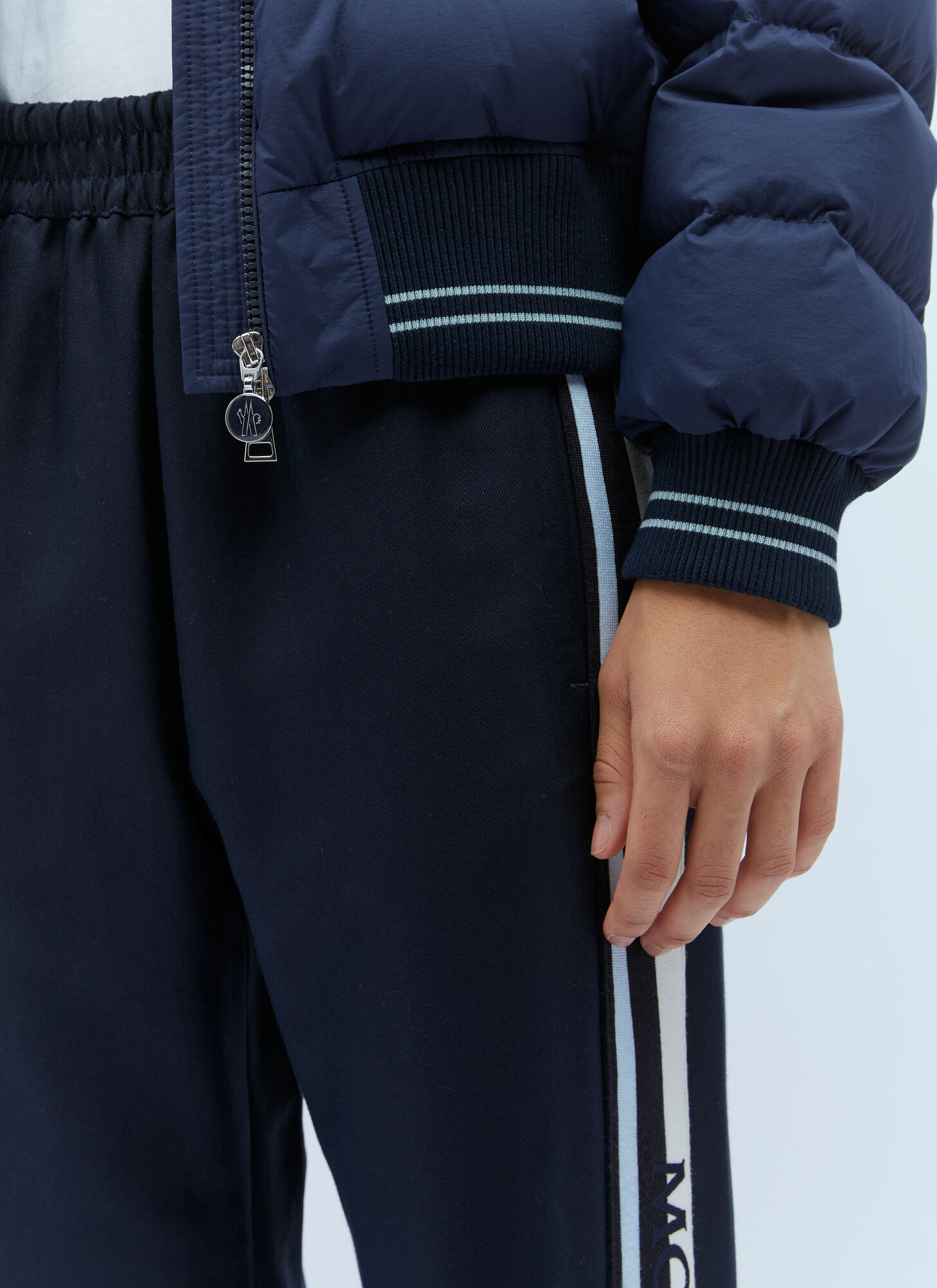 Shop Moncler Logo Embroidered Straight Leg Sweatpants In Blue