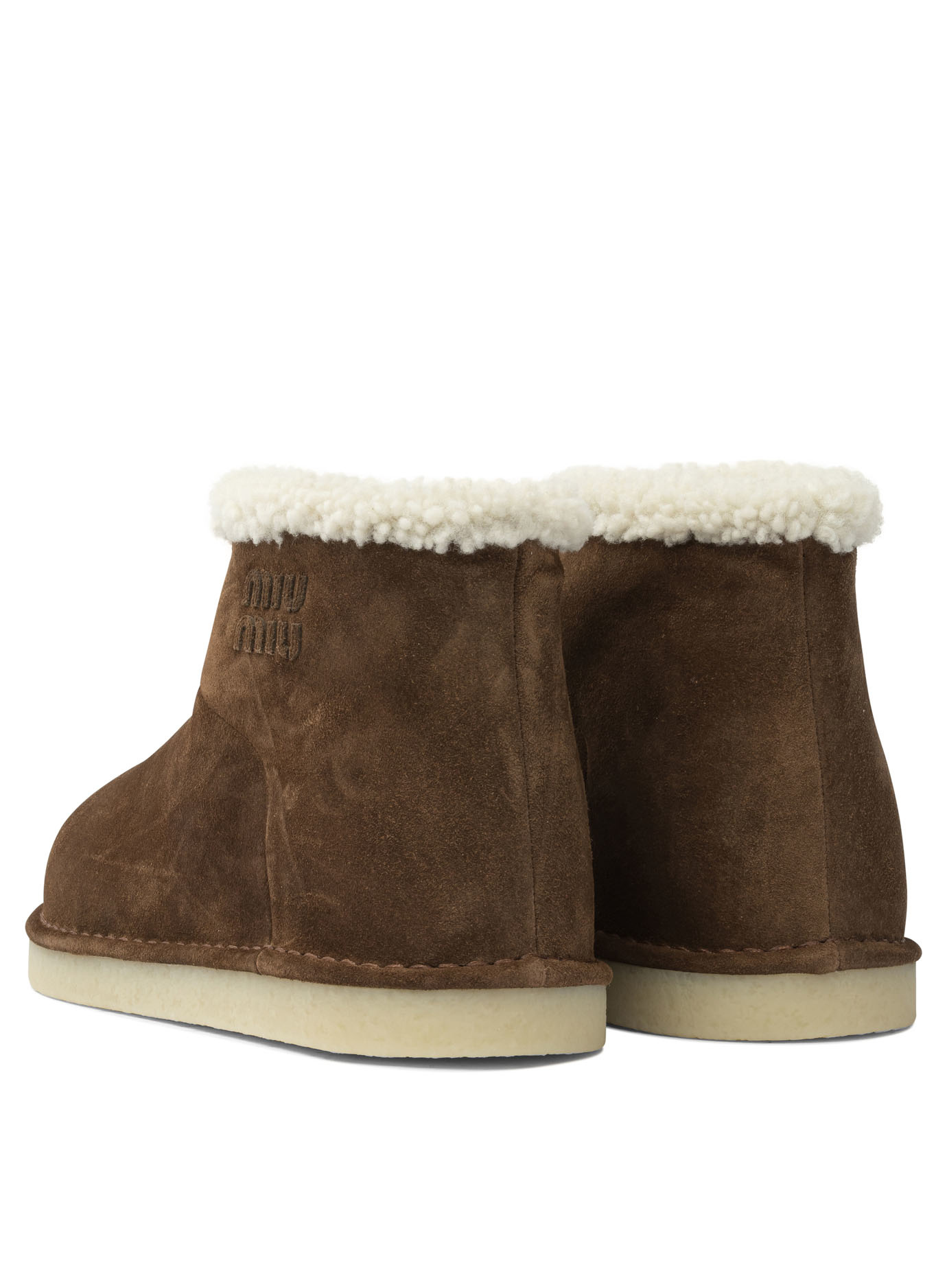 Miu Miu Round Toe Ankle Boots In Brown