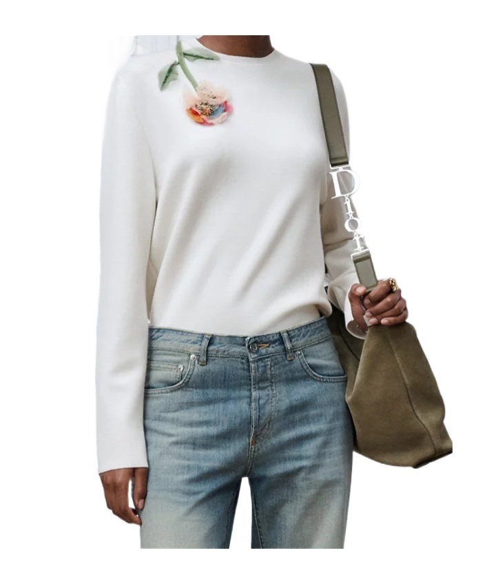 Dior Long-sleeved Wool Knit Sweater In White