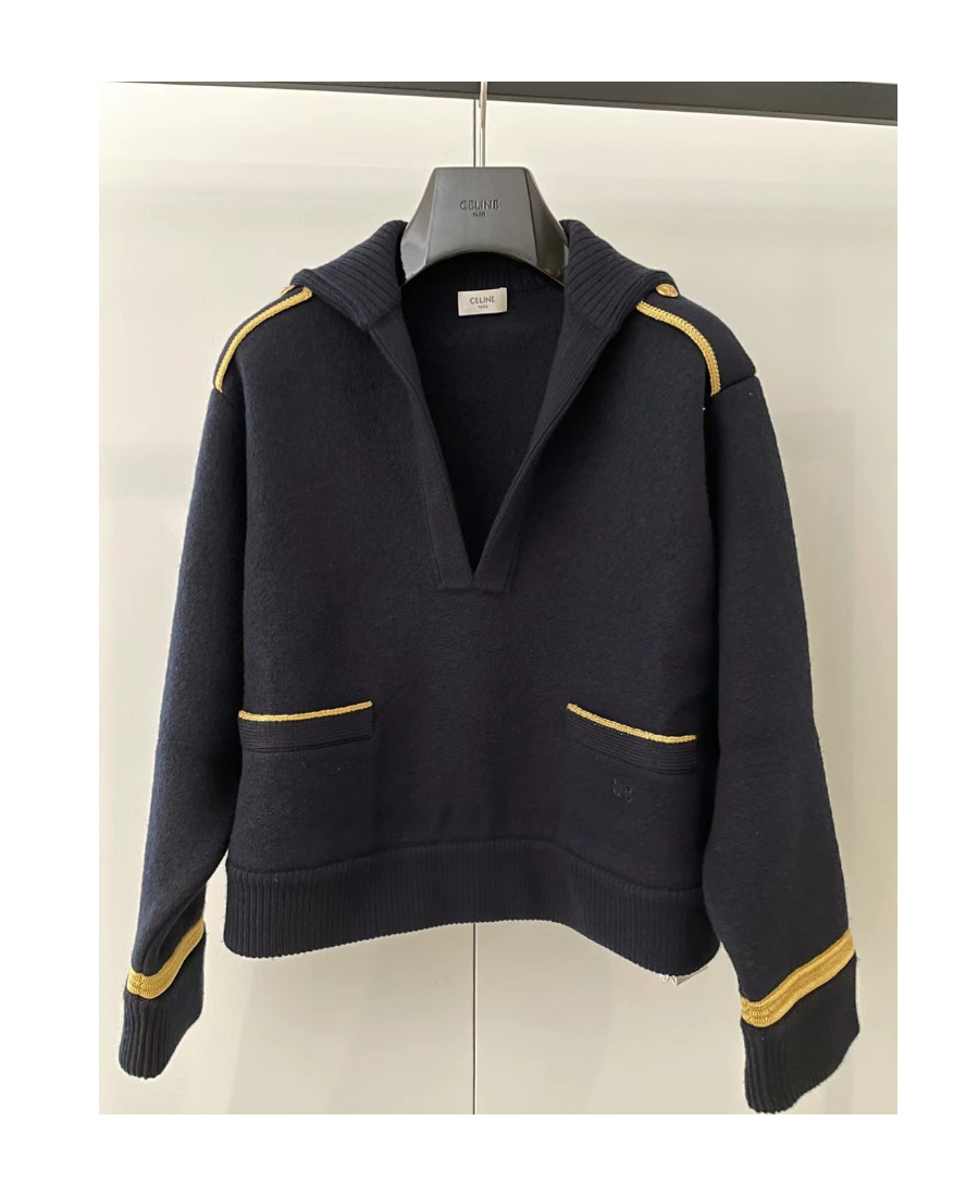 Celine Long-sleeved Wool Casual Jacket In Blue
