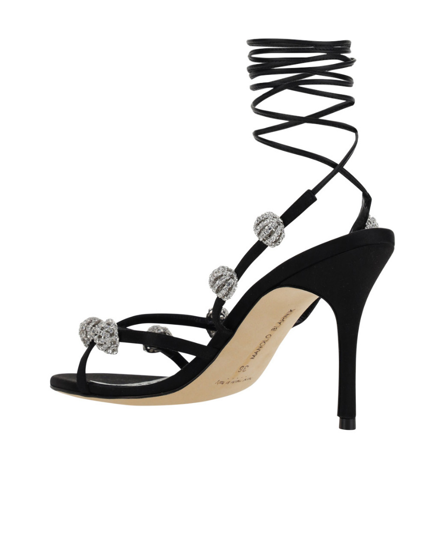 Manolo Blahnik Heel Sandals With Embellished Strappy Design In Black